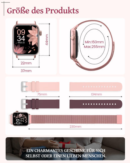SWGOTA smartwatch for women with phone function, 1.83" fitness tracker heart rate monitor sleep monitor step counter SpO2 menstrual cycle, 113 sports modes IP68 waterproof sports watch for women iOS Android Pink