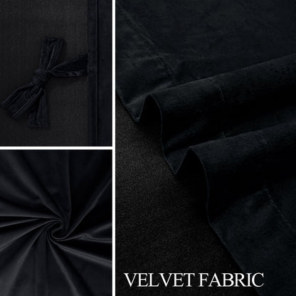 JIUZHEN Velvet Blackout Curtains, 2 pieces soft opaque drapes with grommets for bedroom, 140x225cm (width x height), Black
