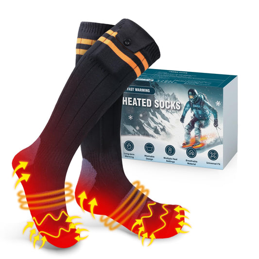 Heated socks, 5000mAh rechargeable heated socks with 4 temperatures, washable electric foot warmers for skiing/cycling/fishing/camping, unisex heated socks 36-46.