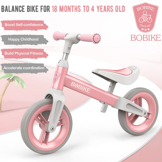 MHCYLION balance bike for 1.5-4 year olds up to 25kg, adjustable handlebar and seat height, handlebar lock, ultralight kids' balance bike for boys and girls (pink)