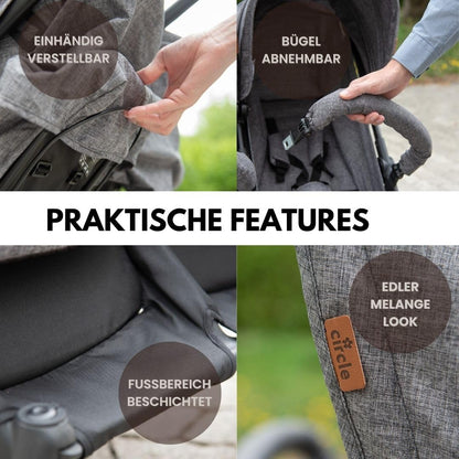 ABC Design Twin Buggy Twin Circle - lightweight and maneuverable stroller for twins with reclining function, small folding sibling stroller - Woven Graphite