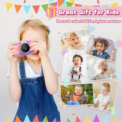 YunLone kids camera digital camera 2.4 inch digital camera for children selfie camera 1080P FHD video with 32GB card, 4X zoom, kids camera for boys girls 3 4 5 6 7 8 9 10 years