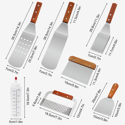MAIKEHIGH BBQ Spatula Plancha Kit Stainless Steel Grill Utensils - 9 Piece Heavy Duty Stainless Steel Turner Set Professional Grill Spatula for Cooking, Camping, and Tailgating Men