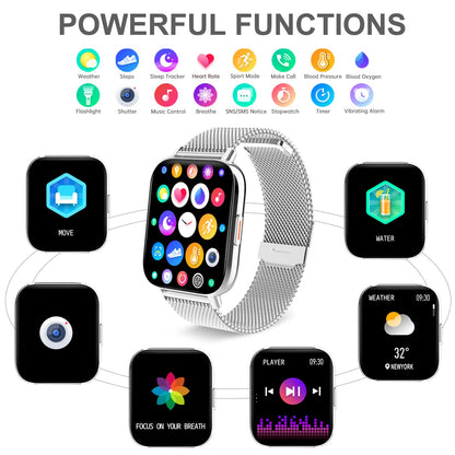 Women's smartwatch with phone function 1.69" personalized screen fitness watch for women with pedometer, calorie counter, heart rate monitor, sleep tracker, menstrual cycle tracker, SpO2. Smart Watch compatible with iOS and Android.