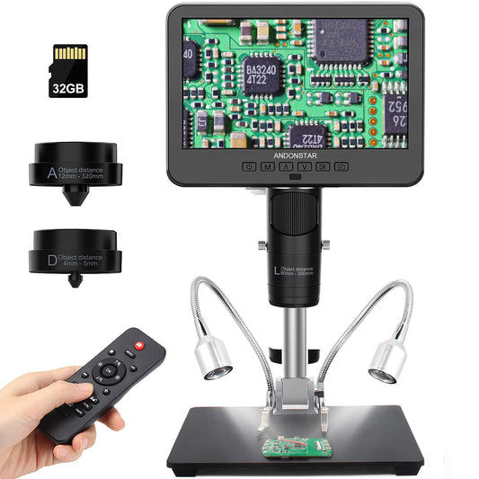 Andonstar AD246S-M HDMI digital microscope with 7-inch screen 2000x, 3 lenses 2160P UHD video recording, digital microscope, soldering microscope, biological microscope kit with 32G card.