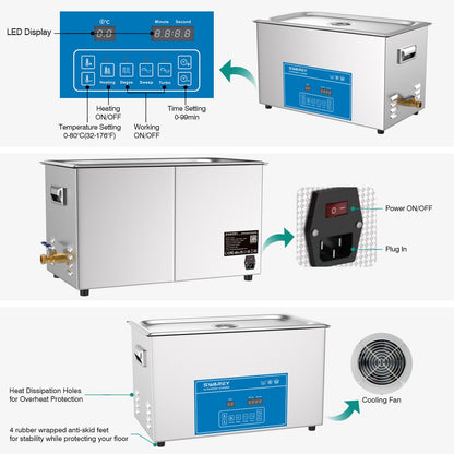 SWAREY Professional 30L Industrial Ultrasonic Cleaning Equipment with Heating and Digital Timer 600W 40 KHz Ultrasonic Cleaner for Glasses Tools Parts Metal Instruments.