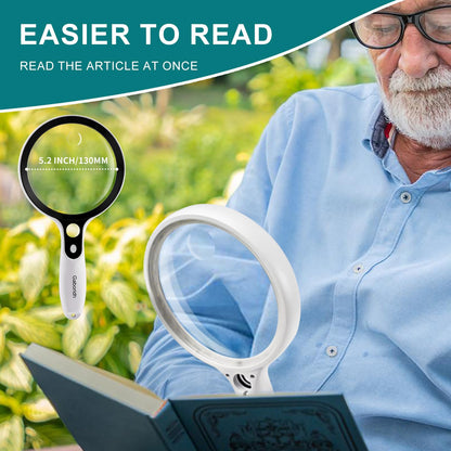 Large magnifying glass with 37 LED light and storage case, 10X 20X 45X reading magnifier handheld magnifier with 3 light modes, storage pouch, cleaning cloth for seniors, reading coins, inspection, hobbies.