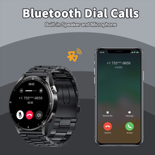 Smartwatch with phone function, 1.32 inch smartwatch for men with Bluetooth heart rate monitor, sleep tracker, calorie tracker, sports watch with voice assistant 360*360 HD touchscreen for iOS and Android.