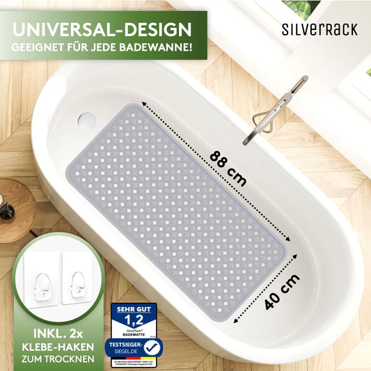 SilverRack bathtub mat 88x40 cm (Gray DIAMONDS) - Non-slip bathtub mat BPA free for children and babies - Shower mat mold resistant & machine washable - Non-slip bath mat