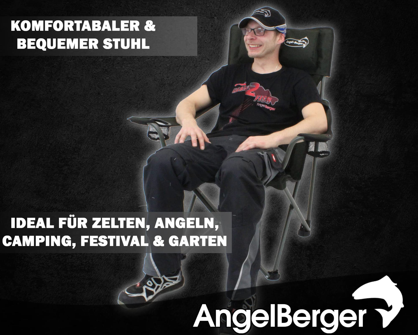 Luxury folding chair with drink holders, padding, and armrests in green.