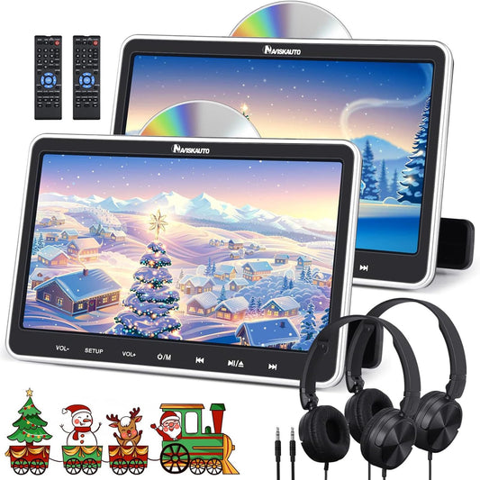 NAVISKAUTO 2 Car DVD Player 10.1 Inch Monitors with Slot In Design, HDMI IN, 2 Headphones, Car Headrest with 2 Mounting Brackets, Last Memory, Region Free, SD, USB/SD Card (2 DVD Player Car)
