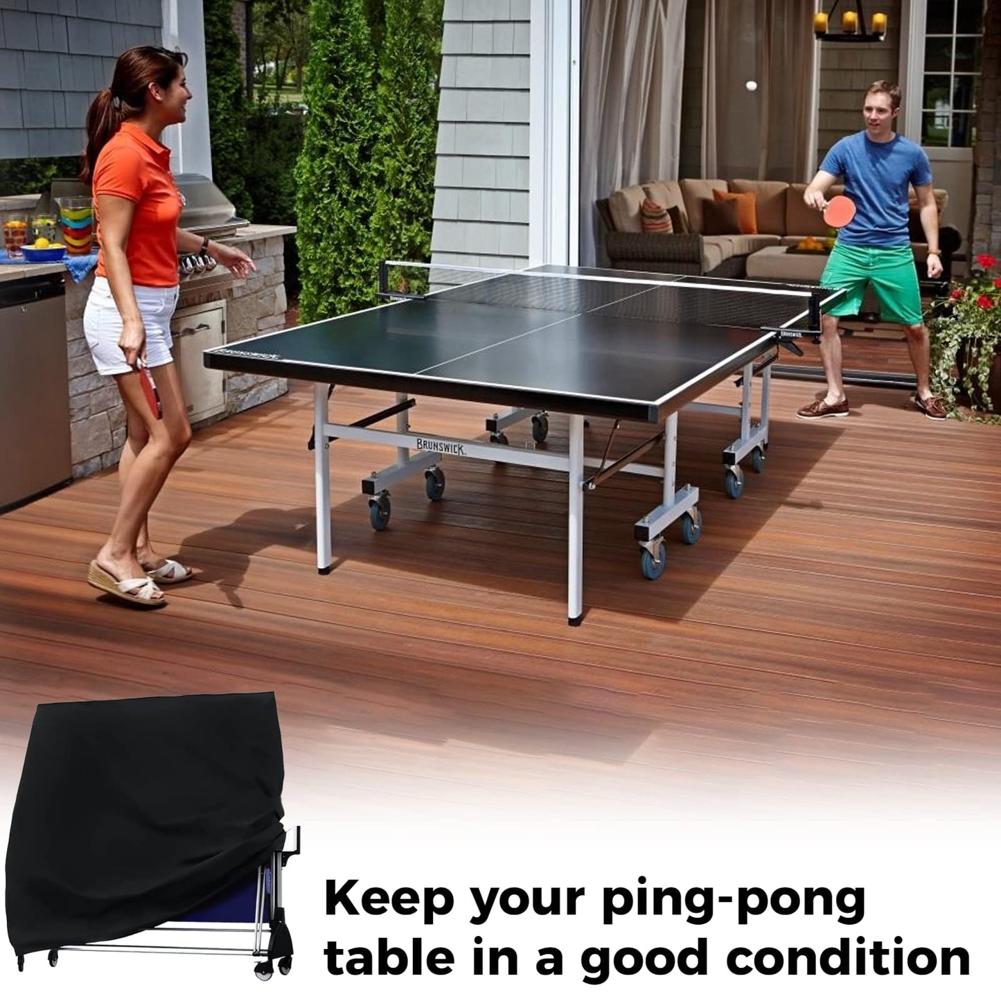Table tennis table protective cover outdoor ping pong table cover tear-resistant waterproof windproof UV-resistant black table tennis cover 185x165x70cm