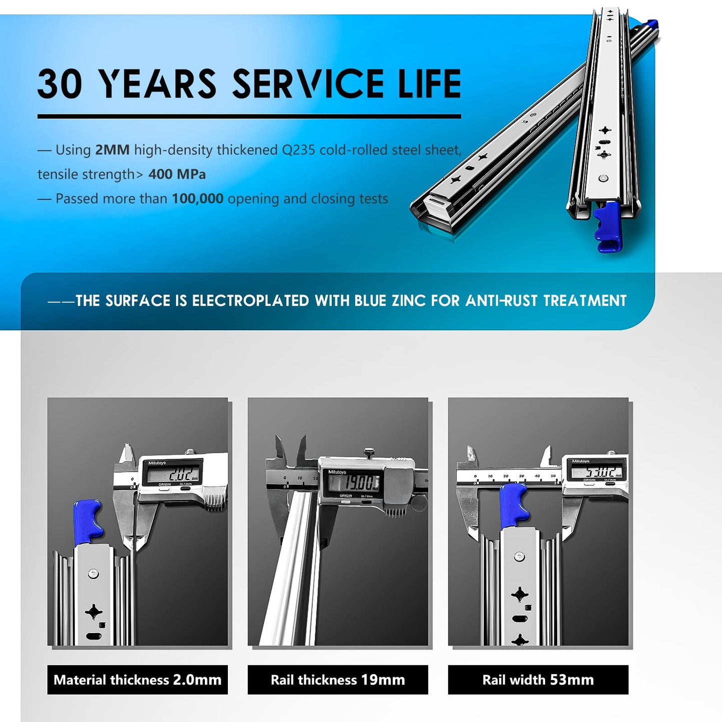 AOLISHENG drawer slide full extension 800 mm, Heavy-duty drawer guides with lock 80 kg load capacity, 1 pair (2 pieces) (With lock, 32 inch (800mm))