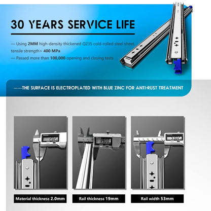 AOLISHENG drawer slide full extension 800 mm, Heavy-duty drawer guides with lock 80 kg load capacity, 1 pair (2 pieces) (With lock, 32 inch (800mm))