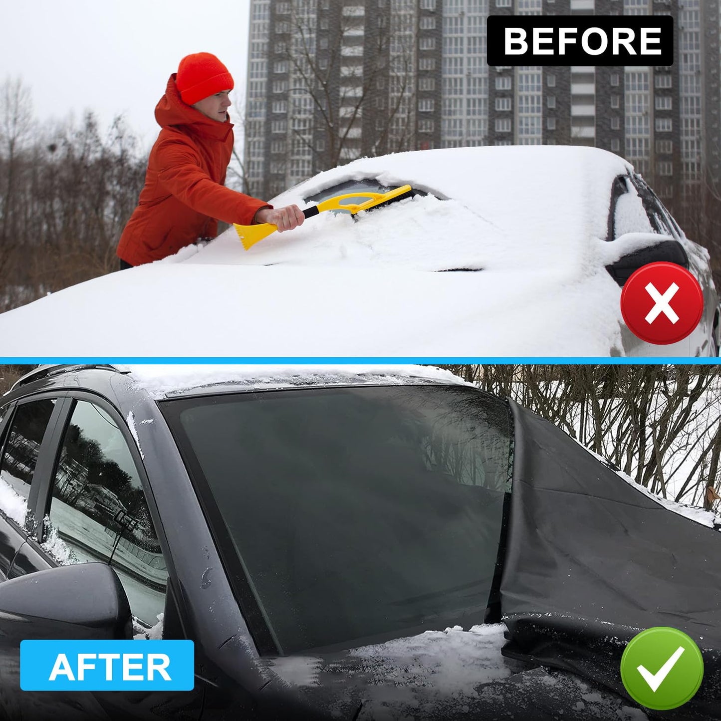 Car front windshield cover for VW T6, Durable 600D Oxford fabric front window sunshade weatherproof camping cover, 100% blackout curtain wrap cover