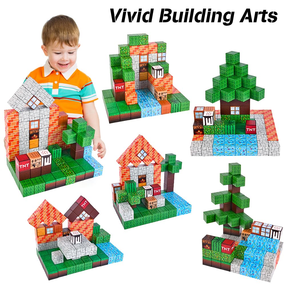 HOTUT Magnetic Building Blocks, 96 Pieces Magnetic Toy, Build Mine Magnetic World Set, Magnet Montessori Toy for Boys Girls