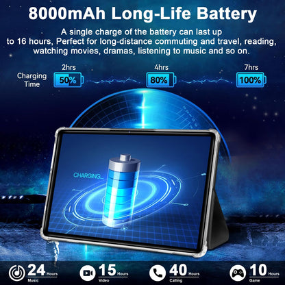 ZIOVO 10 inch tablet with 2GB RAM+128GB ROM (1TB TF), Android 14 with 5G WiFi | Widevine L1 | Octa-Core 2.0 GHz | GMS | 8000mAh | FHD 1280 * 800 | 5+8MP | BT 5.0 | AGPS | Tablet with Case - Grey