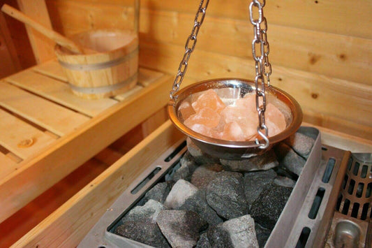 Sauna evaporator bowl herb pot stainless steel for sauna and spa aroma infusion - 16cm, pattern: sauna bowl with salt crystals