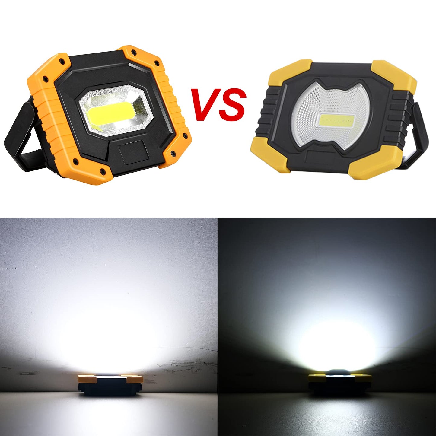 T-SUN LED construction site spotlight battery 2 pack, portable camping lamp, 30W 2000LM super bright rechargeable spotlight, LED work light USB for garage outdoor camping fishing emergency construction sites, 3 light modes