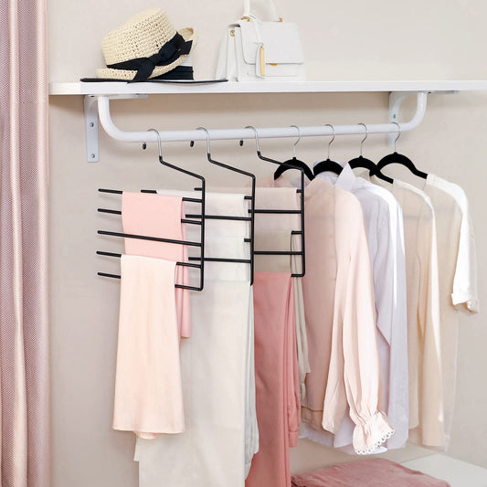 SONGMICS space-saving pants hangers, set of 4, multi-clothes hanger, open end, non-slip, for 5 pants each, for jeans, towels, scarves, black CRI034B02