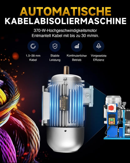CREWORKS Electric Wire Stripping Machine 370W Cable Peeling Machine Wire Stripper Tool 11 Holes 10 Blades 1.5-38 mm Wire Stripping Peeling Machine