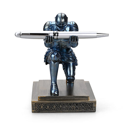 HDMbigmi Knight pencil holder pen stand desk organizer and accessories resin pen holder as a gift with a fancy pen for office and home desk organizer (blue)