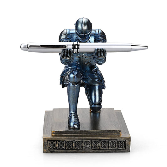 HDMbigmi Knight pencil holder pen stand desk organizer and accessories resin pen holder as a gift with a fancy pen for office and home desk organizer (blue)