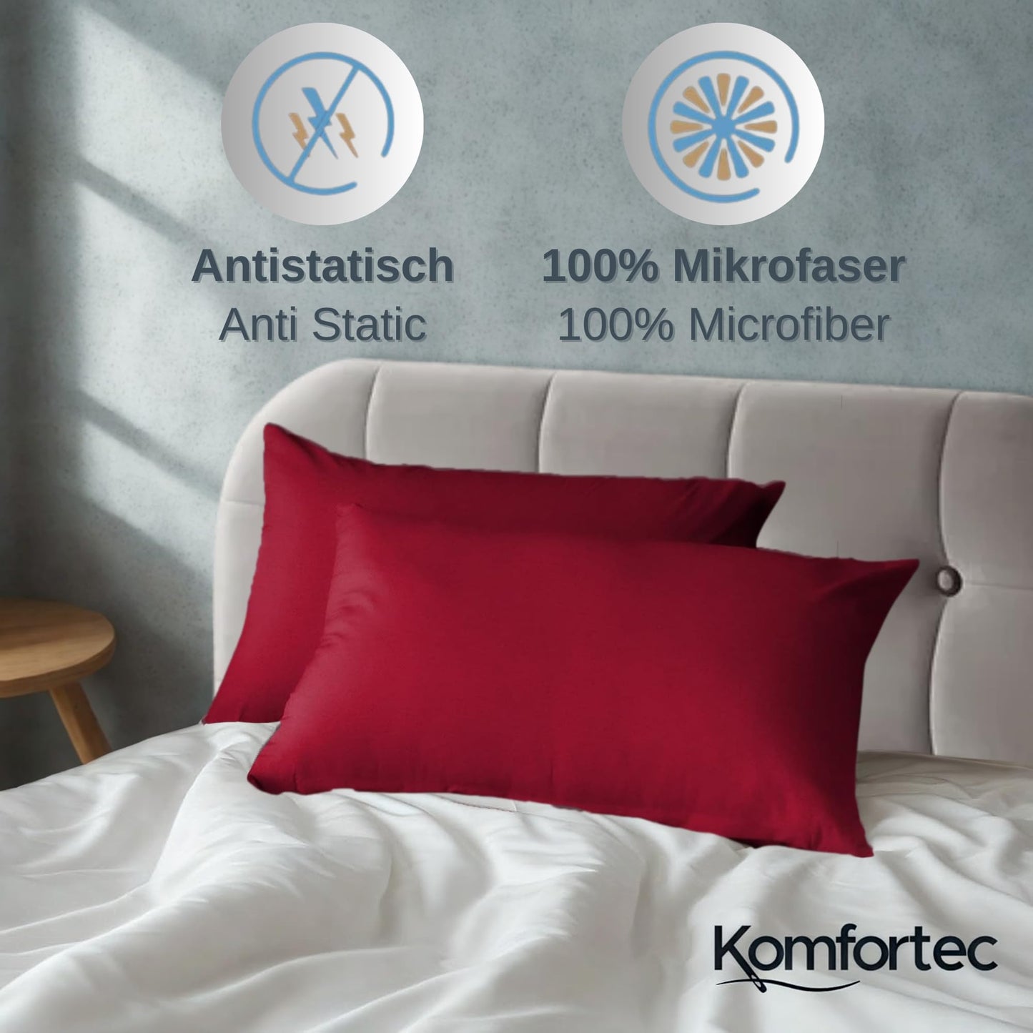 Comfortec Premium bedding set 200x200 with 2 pillowcases 40x80 cm made of brushed microfiber - Red