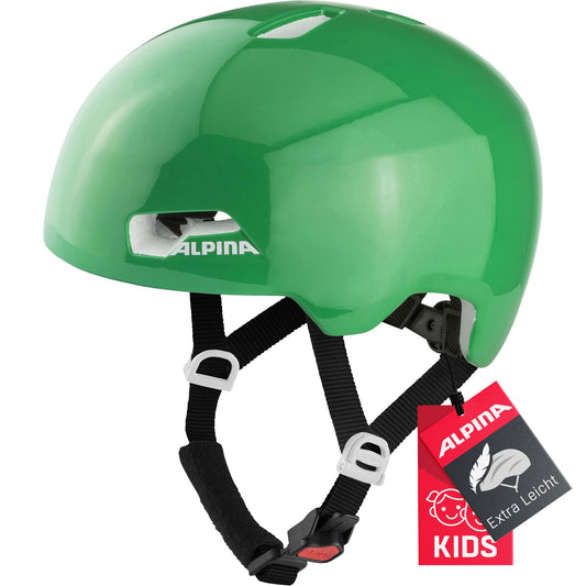 ALPINA Hackney - Lightweight, impact-resistant & well-ventilated bike helmet for kids, with optional LED for enhanced visibility, Green Gloss, S (47-51 cm)
