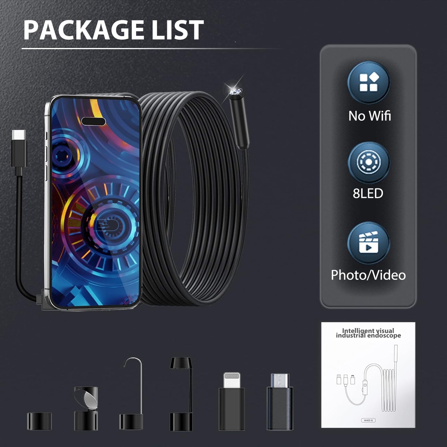 AOPICK Endoscope Camera 10M, 1080P HD Endoscope Camera with Light Mobile Waterproof Ip67 No WiFi Required Inspection Camera Tube Camera Mobile with 8 LED Light for Android & iOS, Tablet 32.8ft/10M