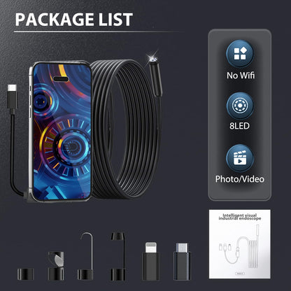 AOPICK Endoscope Camera 10M, 1080P HD Endoscope Camera with Light Mobile Waterproof Ip67 No WiFi Required Inspection Camera Tube Camera Mobile with 8 LED Light for Android & iOS, Tablet 32.8ft/10M