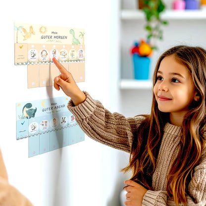 Morning and evening routines for kids - Routine planner for morning and evening: Animals (DIN A4 daily plan with flaps, Handmade in Germany) Checklist with Velcro dots to flip.