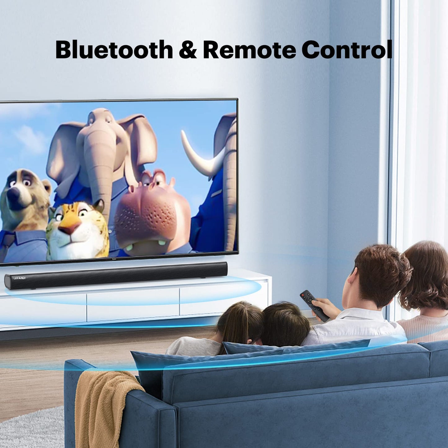LEFANDI Soundbar for TV devices, Bluetooth speaker PC soundbar 2.1 channel surround sound home theater sound system remote control with AUX, HDMI ARC, USB, Coaxial, Optical for Phone, Computer, TV.