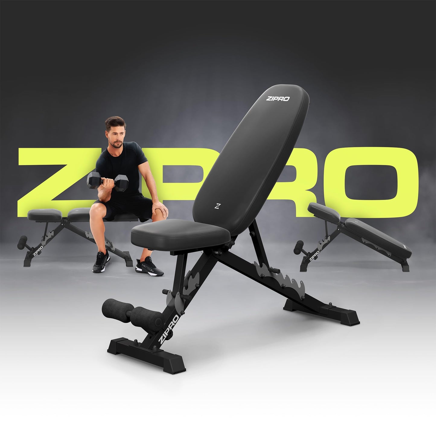 Zipro folding incline bench Jacked, fitness bench with 7-level adjustable backrest, 3-level adjustable seat cushion, weight capacity 230kg, multifunction sit up bench.