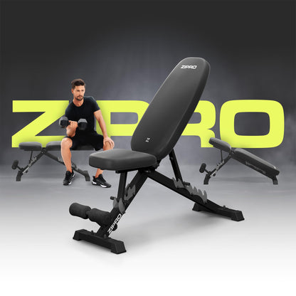 Zipro folding incline bench Jacked, fitness bench with 7-level adjustable backrest, 3-level adjustable seat cushion, weight capacity 230kg, multifunction sit up bench.