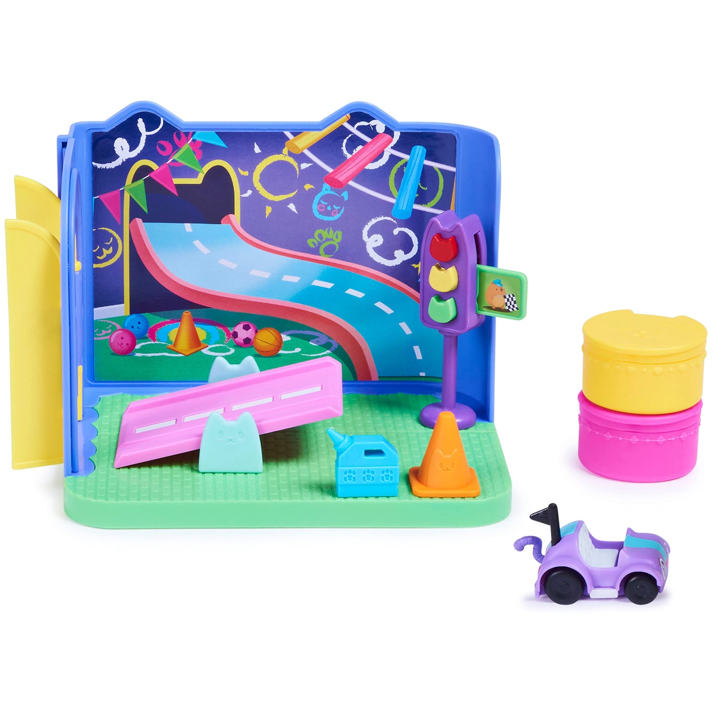 Gabby's Dollhouse Deluxe Room, Sweet Dreams, bedroom with cuddly cat & Deluxe Room, Purr-ific Play Room, playroom with Carlita toy car