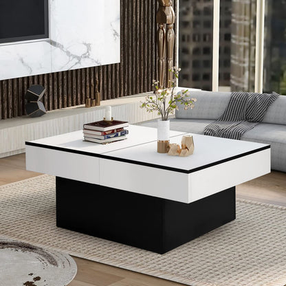 VOWNER Coffee Table, Modern Coffee Table, Extendable Desk, Living Room Table with 2 Storage Spaces, High Gloss Finish, Living Room Table 129 x 58 x 40 cm (White)