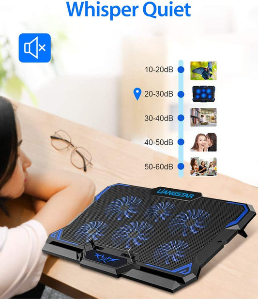LIANGSTAR Laptop Cooler | Laptop Cooling Pads for 12-17 inch Notebook | 6 Fans with LEDs | 2200 RPM | Quiet Cooling | 2 USB Ports | 3 Height Adjustments | Cooling Pad Cooler Stand