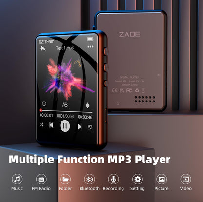 64GB MP3 Player Bluetooth 5.3 2.4" Full Touchscreen Portable MP3 Player with Speaker, Voice Recording, FM Radio, Line Recording Support 128GB Kids Mp3 Player (Black)
