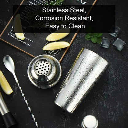Sosayet Cocktail Shaker Set, 10-piece Stainless Steel Cocktail Set with accessories & recipe cards, 750mL Bartender Set for beginners & professionals - Gift for Men.