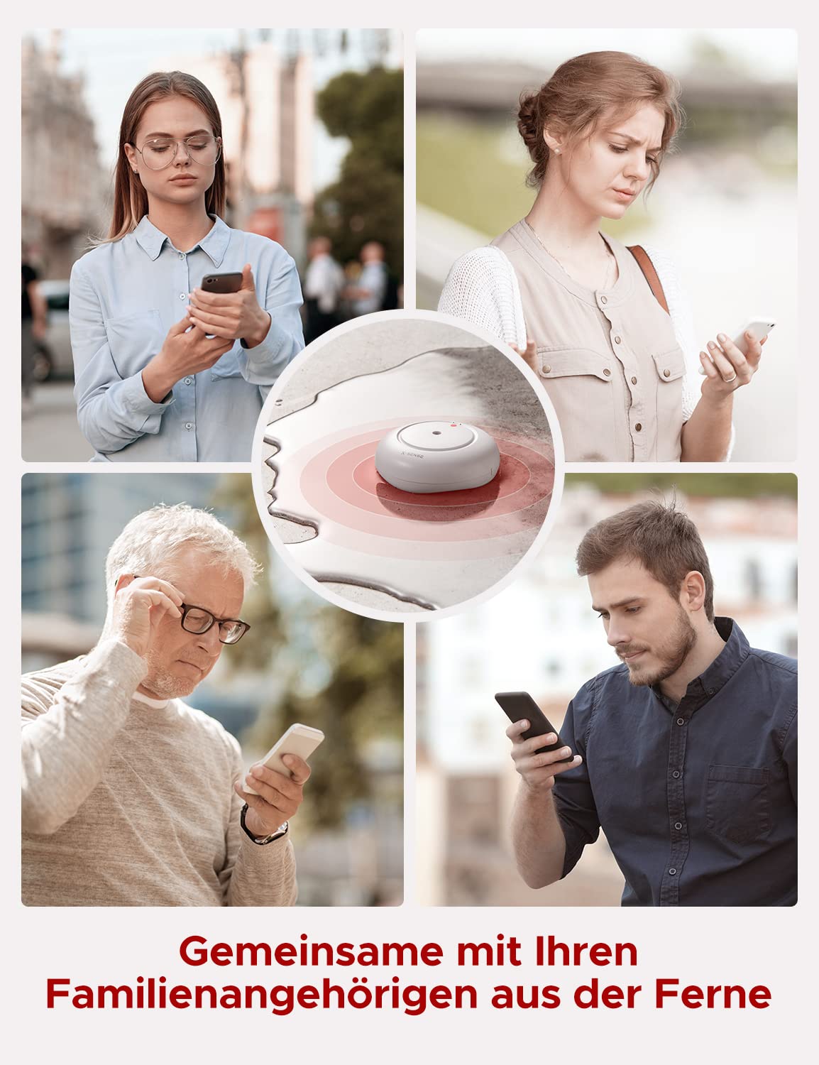 X-Sense Smart Water Detector with Battery, Wi-Fi Water Sensor, compact flood sensor with adjustable volume of up to 110 dB and 500m range, for kitchens, basements, and bathrooms.
