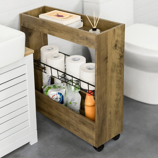 SoBuy BZR46-N Niche shelf with 3 levels Kitchen shelf with wheels Bathroom trolley Bathroom shelf Niche cart Organisation trolley Slim shelf Bathroom furniture Vintage Dimensions approx.: 20x70x60cm