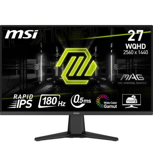 MSI MAG 275QF 27-inch WQHD Gaming Monitor features a 2560 x 1440 Rapid IPS Panel, 180 Hz / 0.5ms (GtG, Min.), 101% sRGB Colour Gamut, Frameless Design, HDR Ready. It supports DisplayPort 1.4, HDMI 2.0b (WQHD@144Hz).