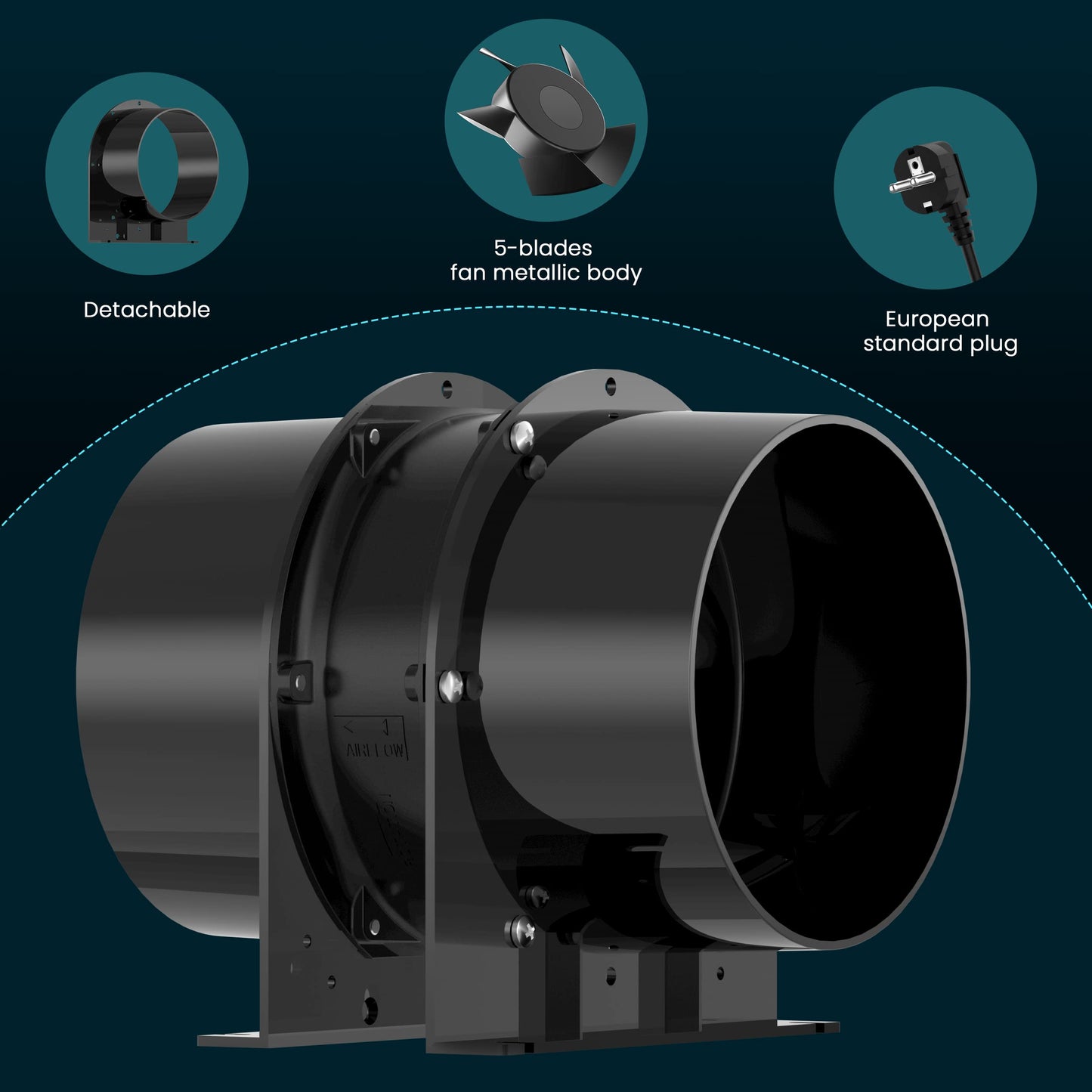 HG Power 150mm axial pipe fan, exhaust fan quiet 323m³/h axial fan duct fan energy-saving bathroom fan pipe fan for kitchen bathroom garage grow tent