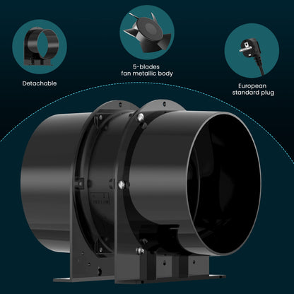 HG Power 150mm axial pipe fan, exhaust fan quiet 323m³/h axial fan duct fan energy-saving bathroom fan pipe fan for kitchen bathroom garage grow tent