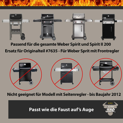 Elite BBQ 1.5mm thick burner cover and flavorizer bars for Weber Spirit 210/220 from 2013. Replacement parts include 7365 heat reflector for Spirit I & II E210/E220/S210 gas grills.