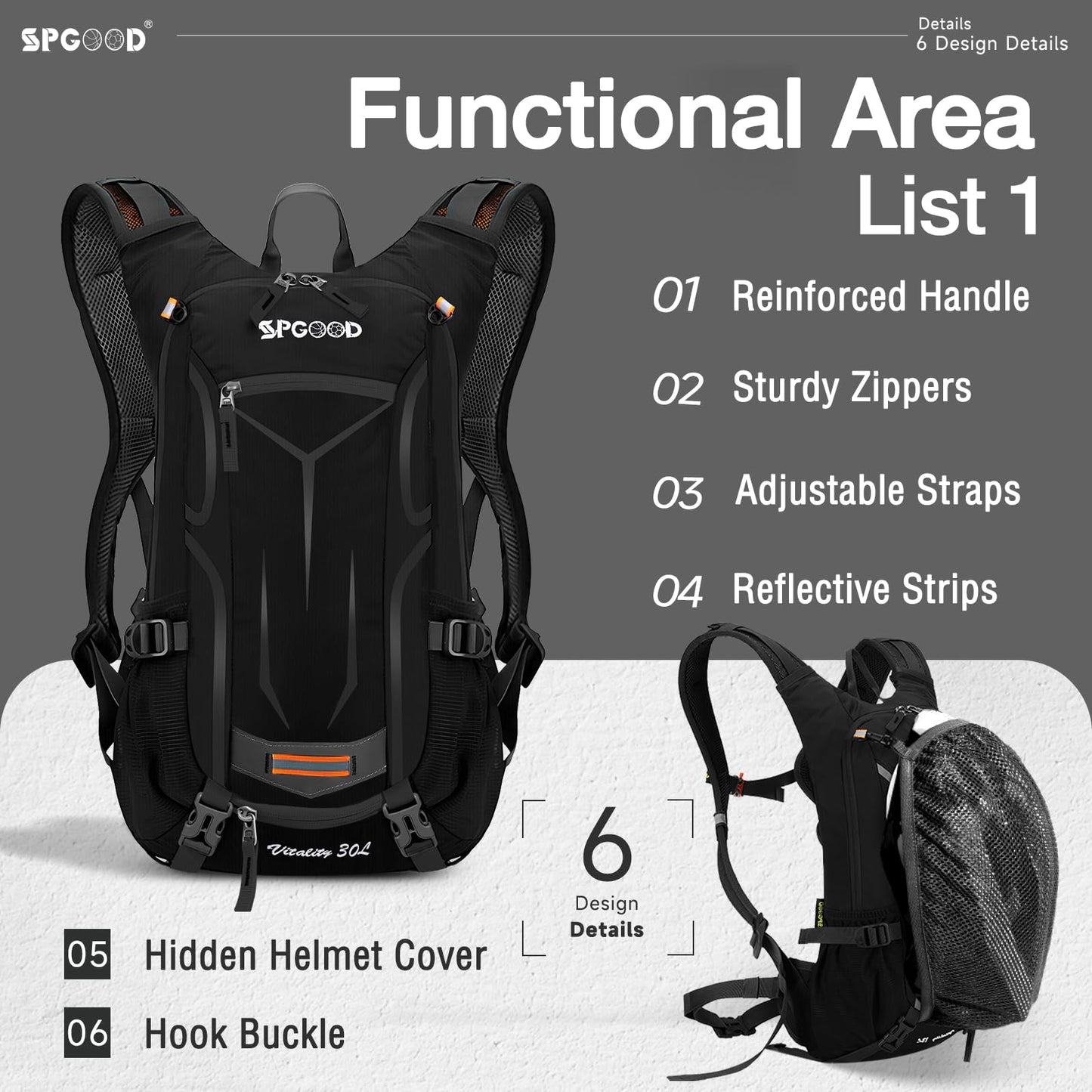 SPGOOD Bike Backpack 20L/25L/30L (9 colors) - Waterproof Ultralight - for Women & Men Multifunctional - with Rain Cover/Helmet Cover Backpacks MTB Mountain Bike (Black, 25L)
