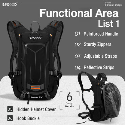 SPGOOD Bike Backpack 20L/25L/30L (9 colors) - Waterproof Ultralight - for Women & Men Multifunctional - with Rain Cover/Helmet Cover Backpacks MTB Mountain Bike (Black, 25L)
