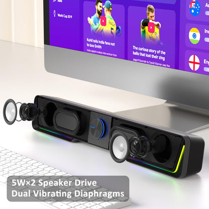 Jeecoo A40 PC speakers, portable computer speakers in black, 2.0 PC soundbar with USB operation and Bluetooth mode for smartphones and mobile devices, PC.