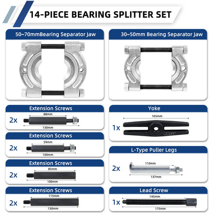 CCLIFE 14-piece bearing puller set, separator for ball bearings, flywheel puller, separation device 30-70mm